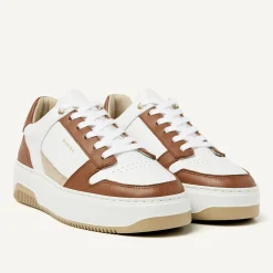 DAMES Nubikk Basket Court Wit Bruine Sneakers Voor Dames