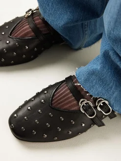 DAMES Nubikk Gisele Grace Studs Zwarte Ballerina's Voor Dames