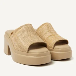 DAMES Nubikk Venga Slides Beige Raffia Slippers Voor Dames
